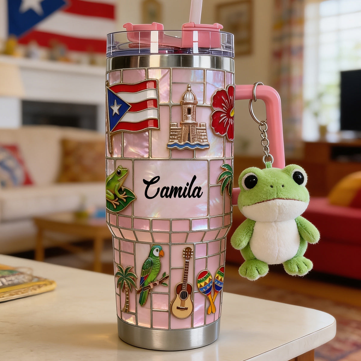 Proud Puerto Rican - Personalized Expats Tumbler With Plush Charm