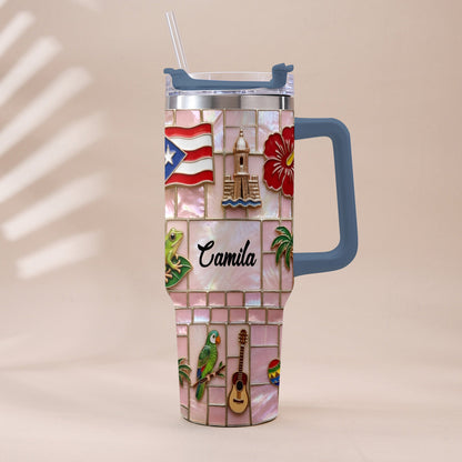 Proud Puerto Rican - Personalized Expats Tumbler With Plush Charm