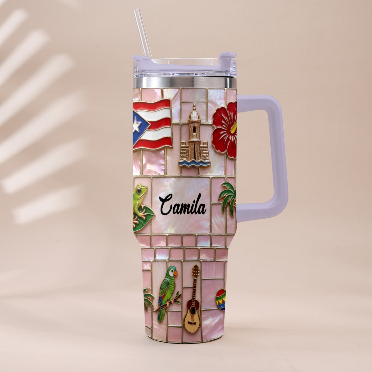Proud Puerto Rican - Personalized Expats Tumbler With Plush Charm