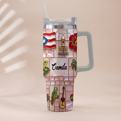 Proud Puerto Rican - Personalized Expats Tumbler With Plush Charm