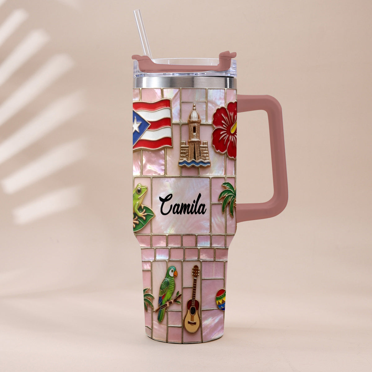 Proud Puerto Rican - Personalized Expats Tumbler With Plush Charm