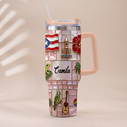 Proud Puerto Rican - Personalized Expats Tumbler With Plush Charm