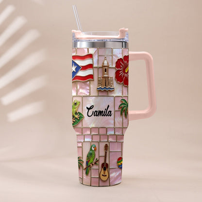 Proud Puerto Rican - Personalized Expats Tumbler With Plush Charm