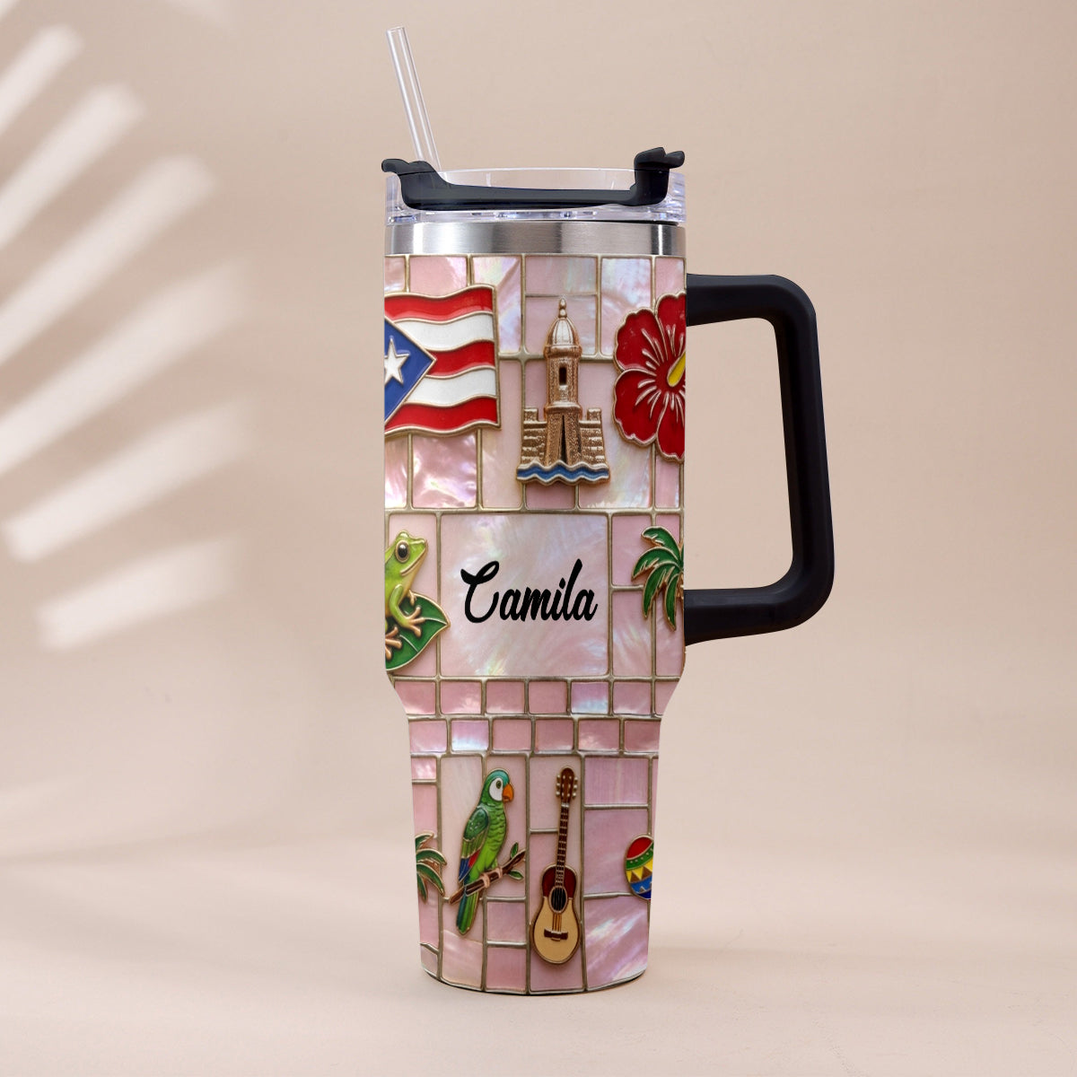 Proud Puerto Rican - Personalized Expats Tumbler With Plush Charm