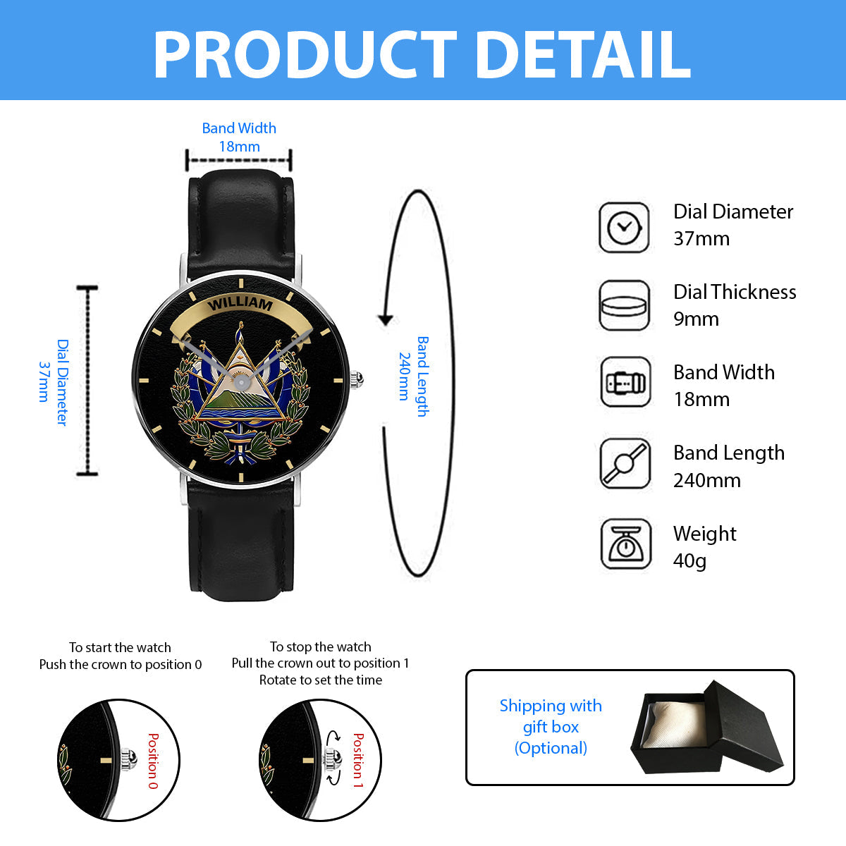 Proud El Salvador - Personalized Expats Hand Watch