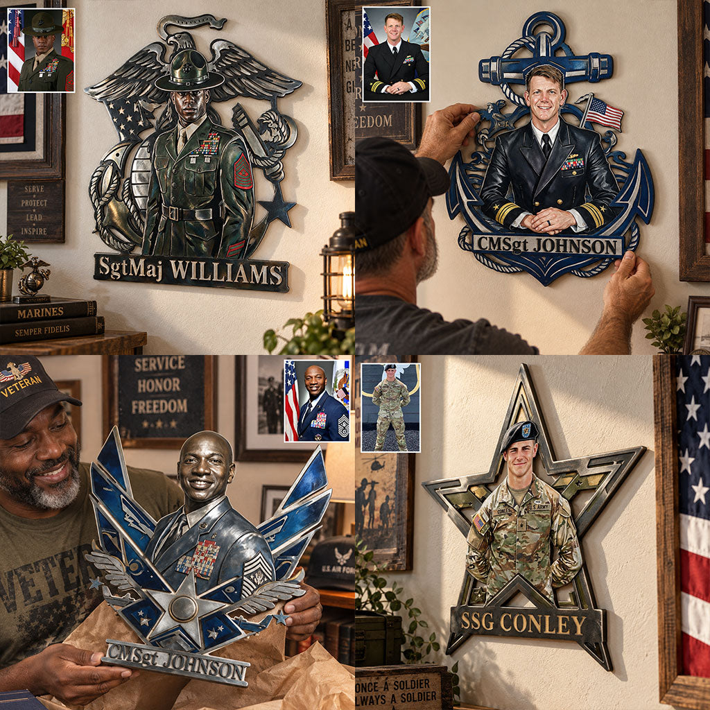 Custom Photo Military - Personalized Veteran 3D Printed Cut Metal Sign