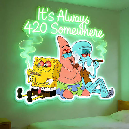 SpongeBong Era, Gift for Stoner - Weed Neon LED Light Sign