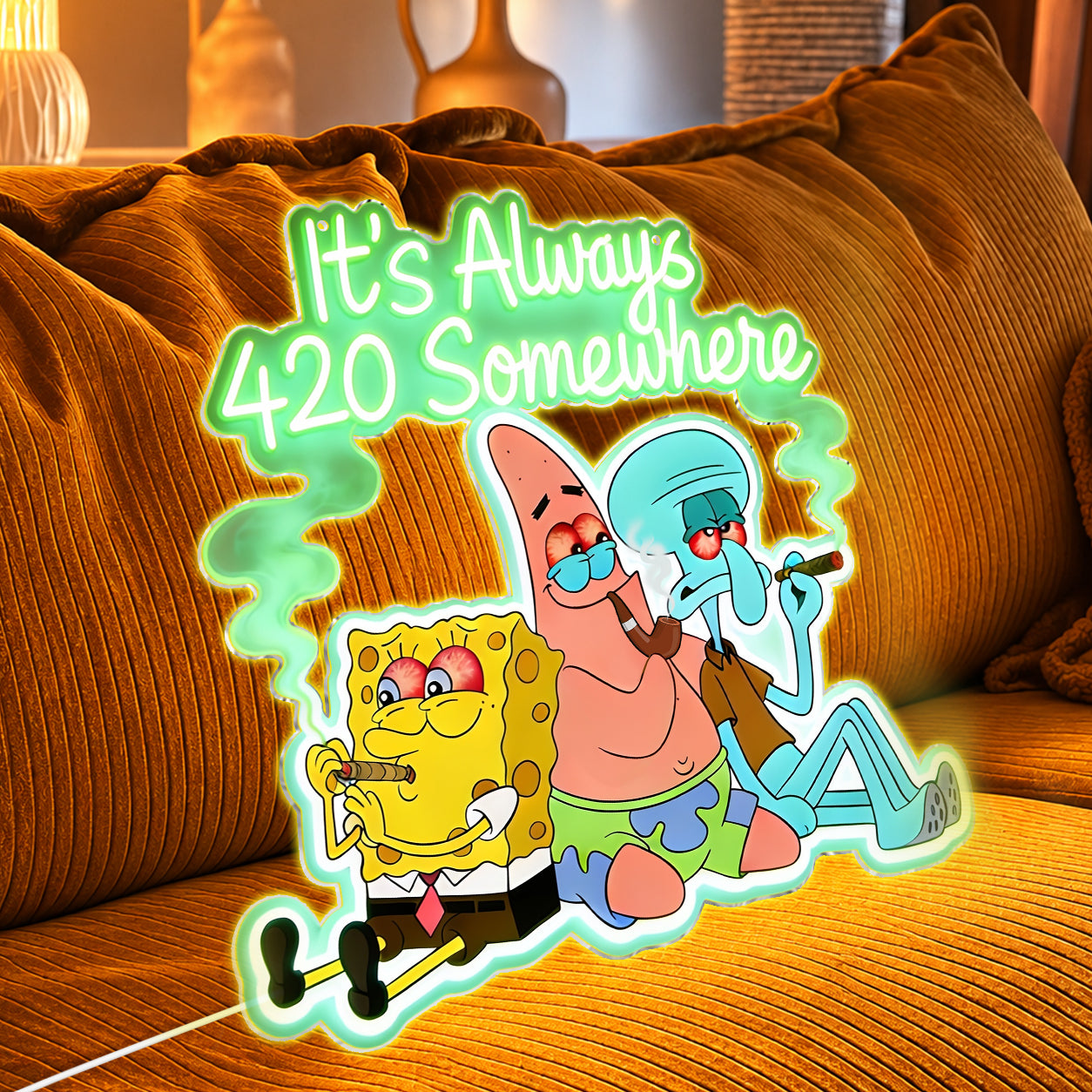 SpongeBong Era, Gift for Stoner - Weed Neon LED Light Sign