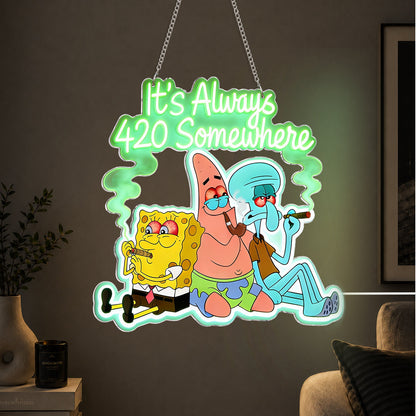 SpongeBong Era, Gift for Stoner - Weed Neon LED Light Sign
