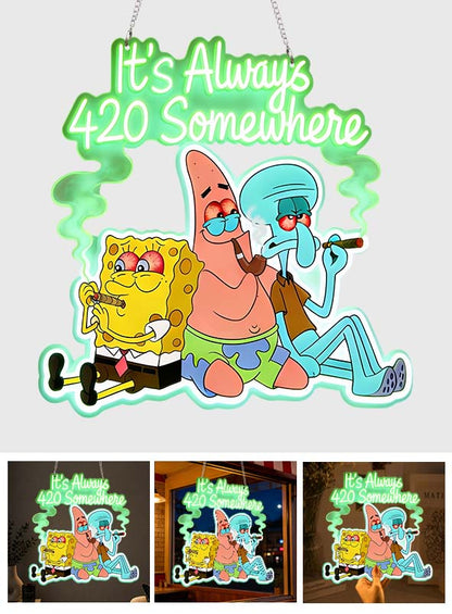 SpongeBong Era, Gift for Stoner - Weed Neon LED Light Sign