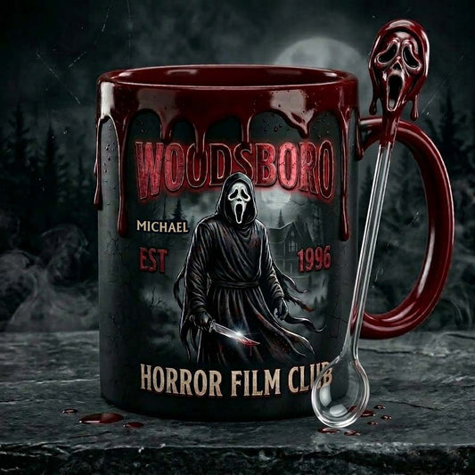 The Horror In Ghost Mask - Personalized Scream Set Accent Mug with Acrylic Stirrers