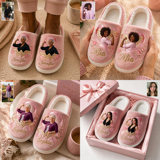 Strong Woman Survivor - Personalized Breast Cancer Awareness Slippers