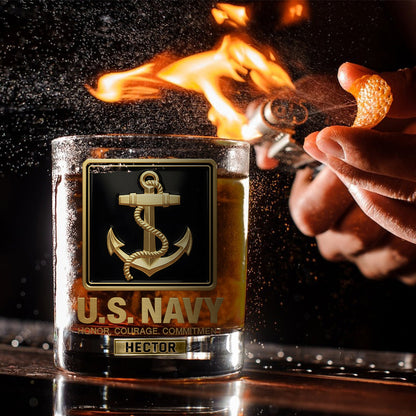 Premium American Pride US Navy - Personalized Veteran Whiskey Glass