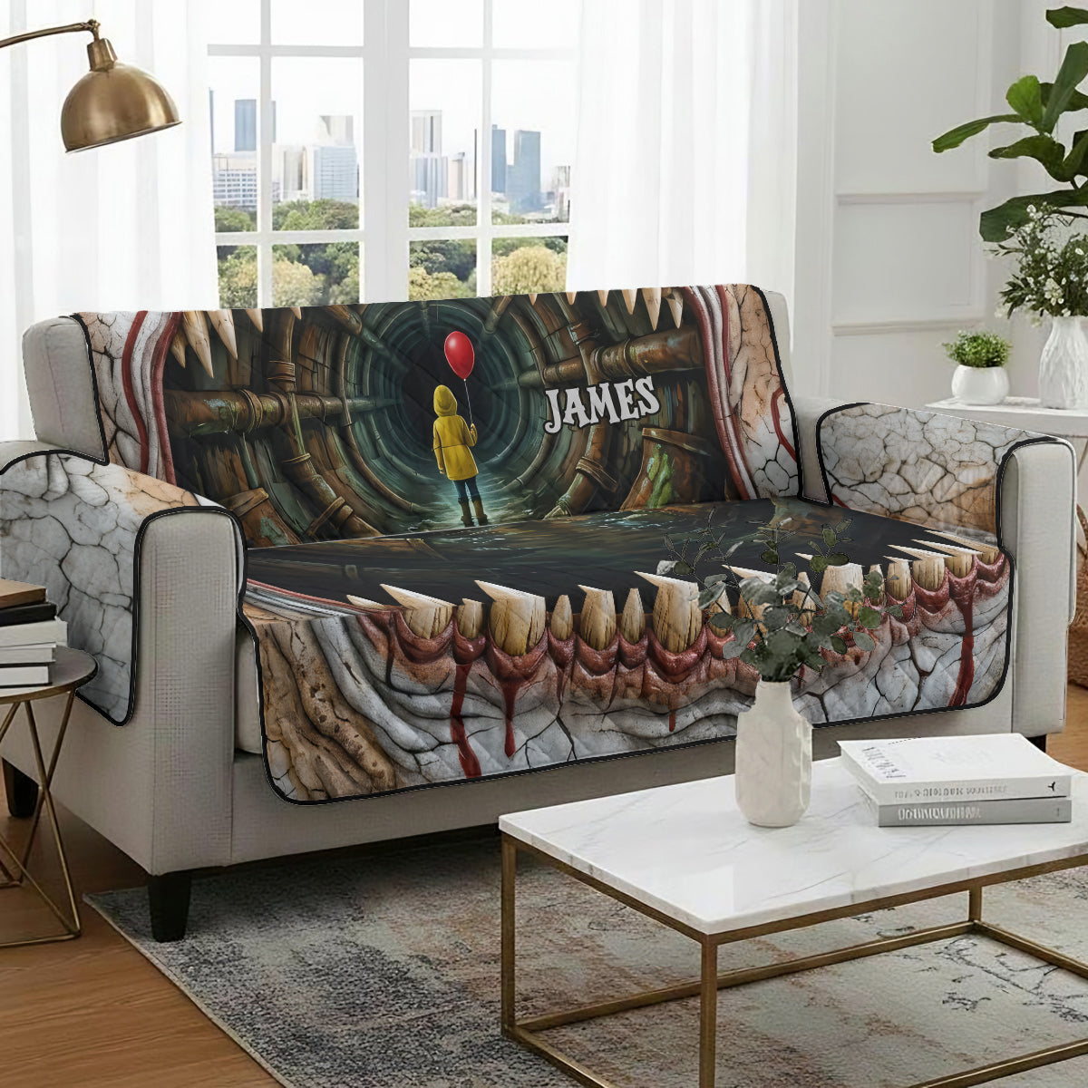 You'll Float Too - Personalized Horror Character Quilted Sofa/Couch Cover