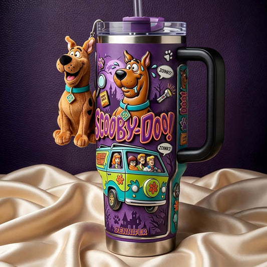 Get In Losers We're Solving Mysteries - Personalized Detective Dog Tumbler With Plush Charm