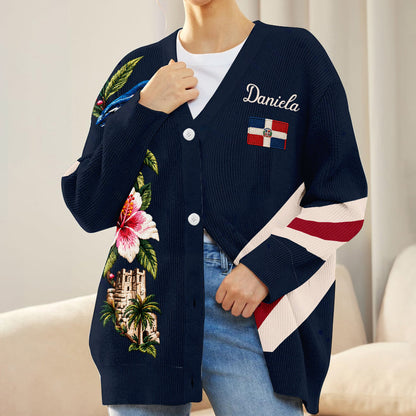 Dominican Republic Pride - Personalized Expats Cardigan Sweater