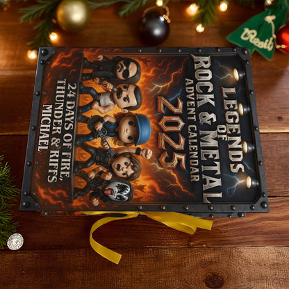 Fire Thunder & Riffs - Personalized Rock And Roll Folded Advent Calendar With Ornaments