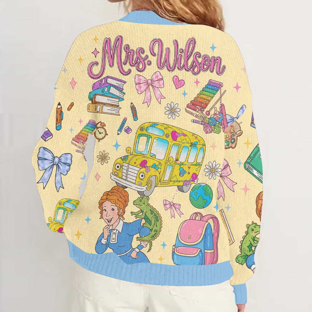 Magic School Bus, Teacher Back To School Gift - Personalized Teacher Cardigan Sweater