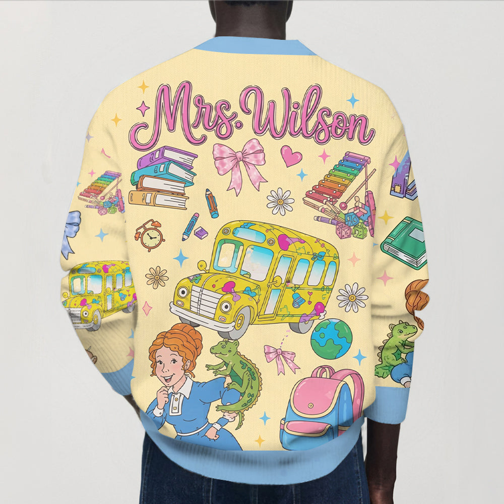 Magic School Bus, Teacher Back To School Gift - Personalized Teacher Cardigan Sweater