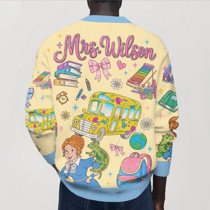 Magic School Bus, Teacher Back To School Gift - Personalized Teacher Cardigan Sweater