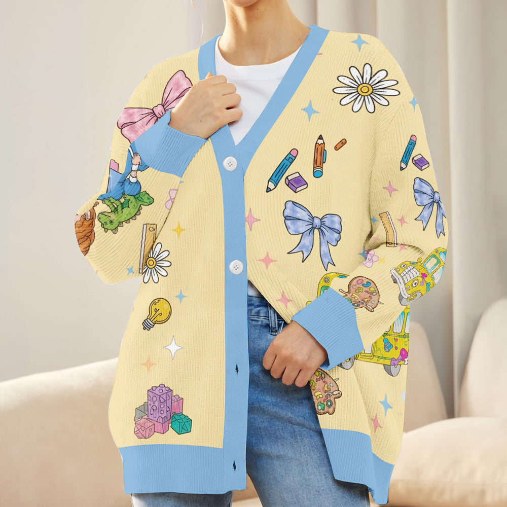 Magic School Bus, Teacher Back To School Gift - Personalized Teacher Cardigan Sweater