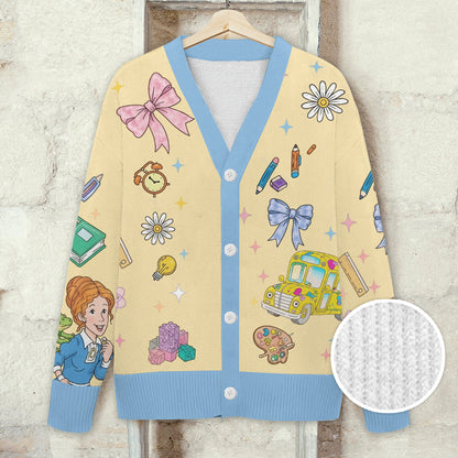 Magic School Bus, Teacher Back To School Gift - Personalized Teacher Cardigan Sweater