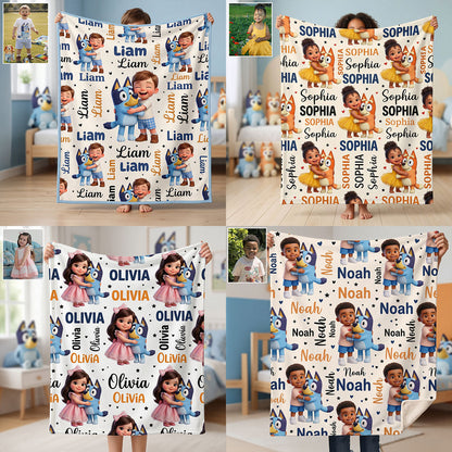 Cute Blue Dog Kids - Personalized Blue Dog Blanket