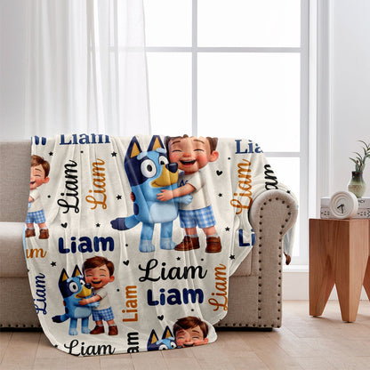 Cute Blue Dog Kids - Personalized Blue Dog Blanket
