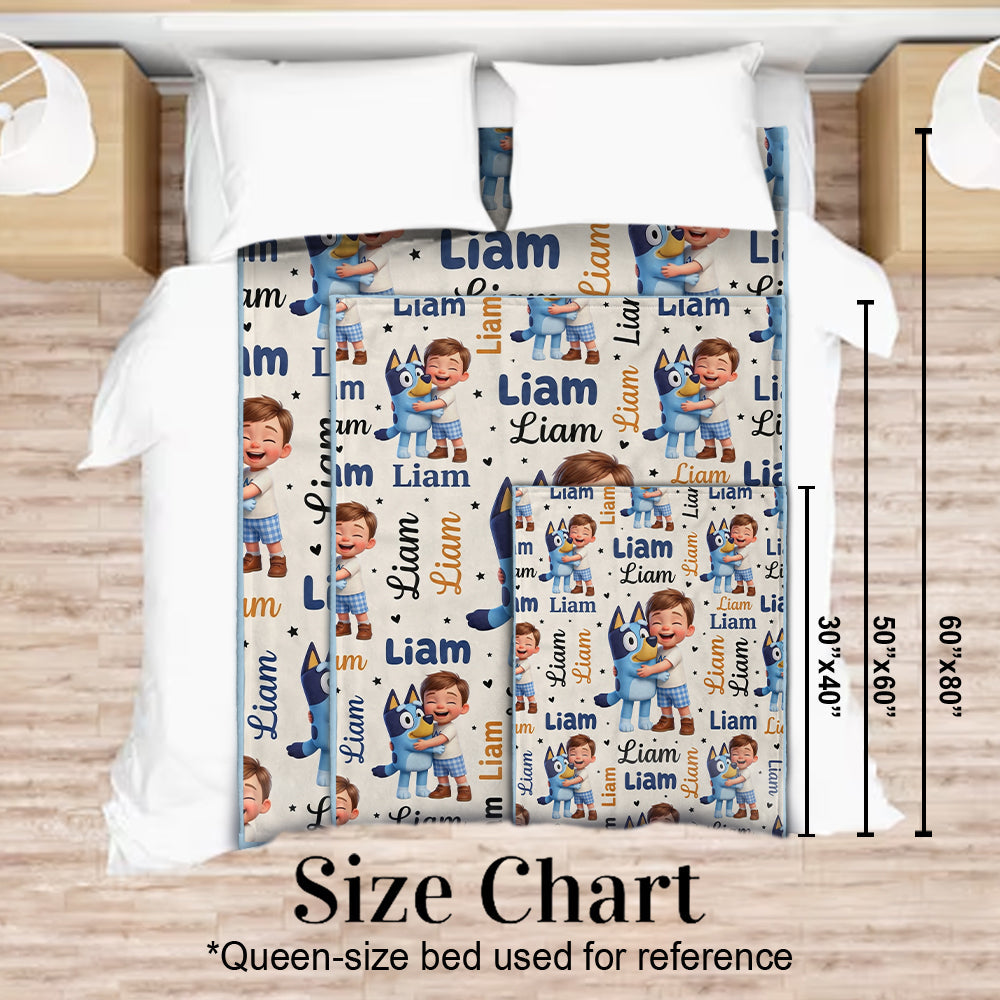 Cute Blue Dog Kids - Personalized Blue Dog Blanket
