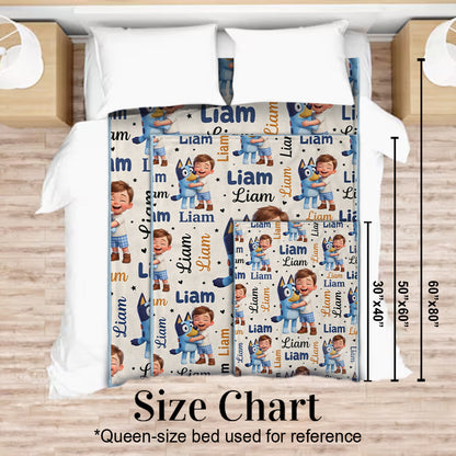 Cute Blue Dog Kids - Personalized Blue Dog Blanket