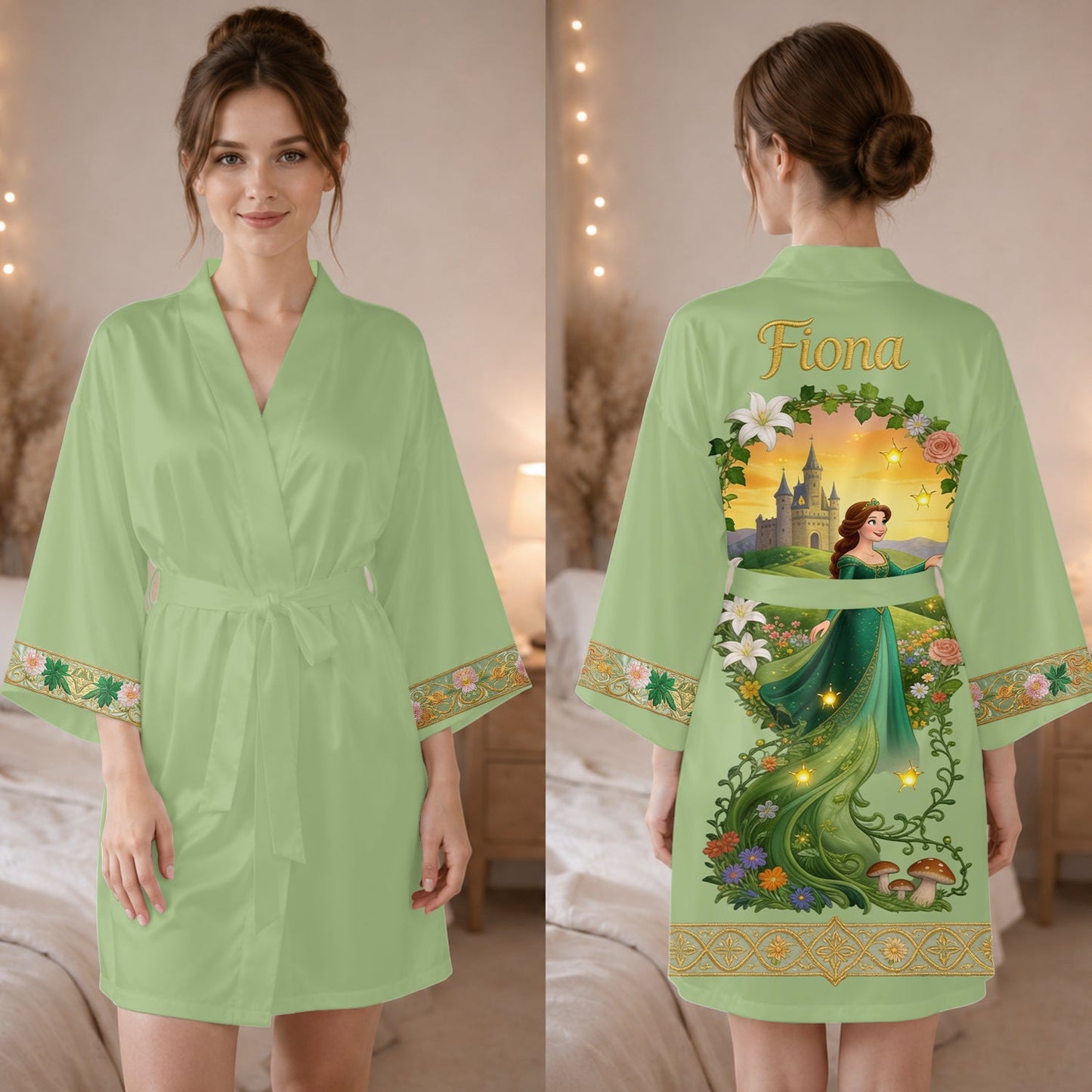The Swamp King & Queen - Personalized Green Monster Satin Robe