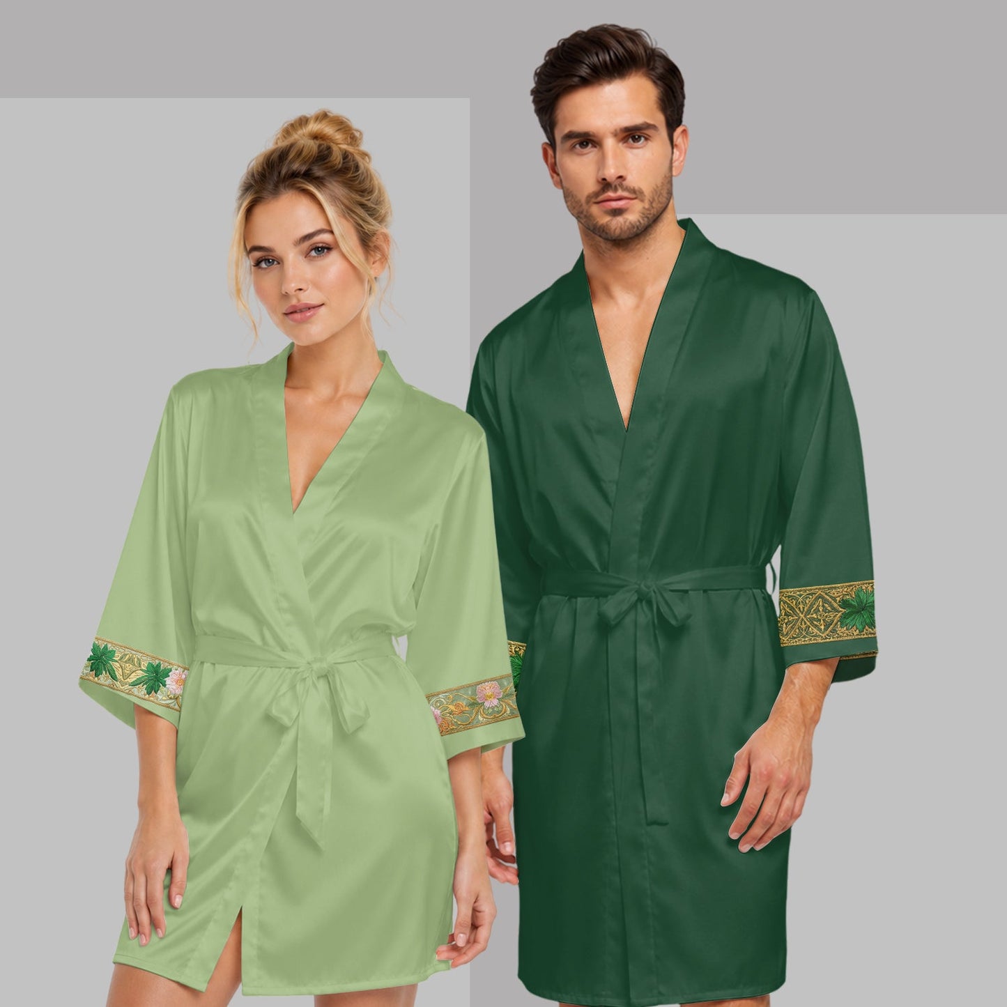 The Swamp King & Queen - Personalized Green Monster Satin Robe