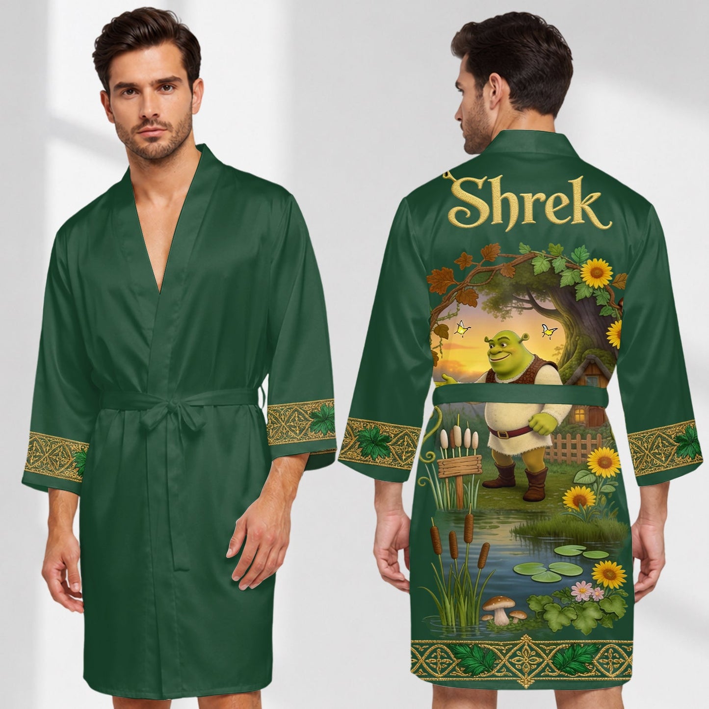 The Swamp King & Queen - Personalized Green Monster Satin Robe