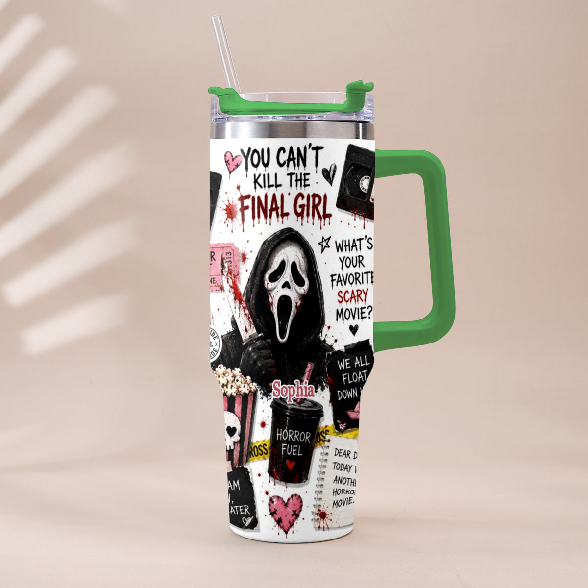 Horror Movie Fans - Personalized Horror Character Tumbler With Plush Charm