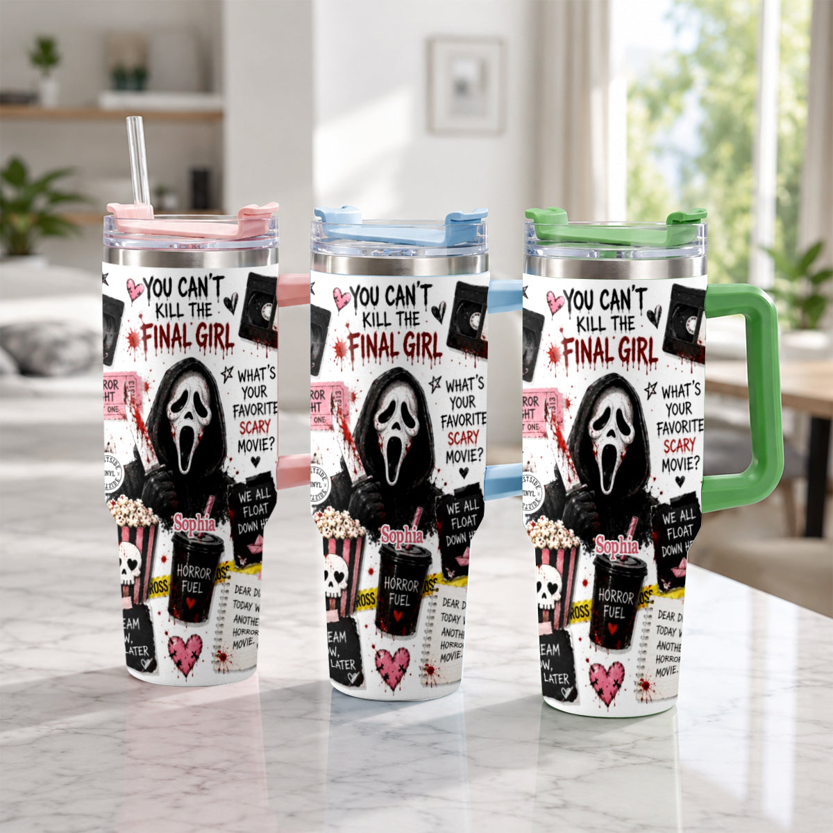Horror Movie Fans - Personalized Horror Character Tumbler With Plush Charm