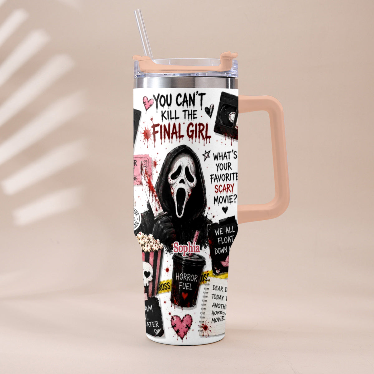 Horror Movie Fans - Personalized Horror Character Tumbler With Plush Charm