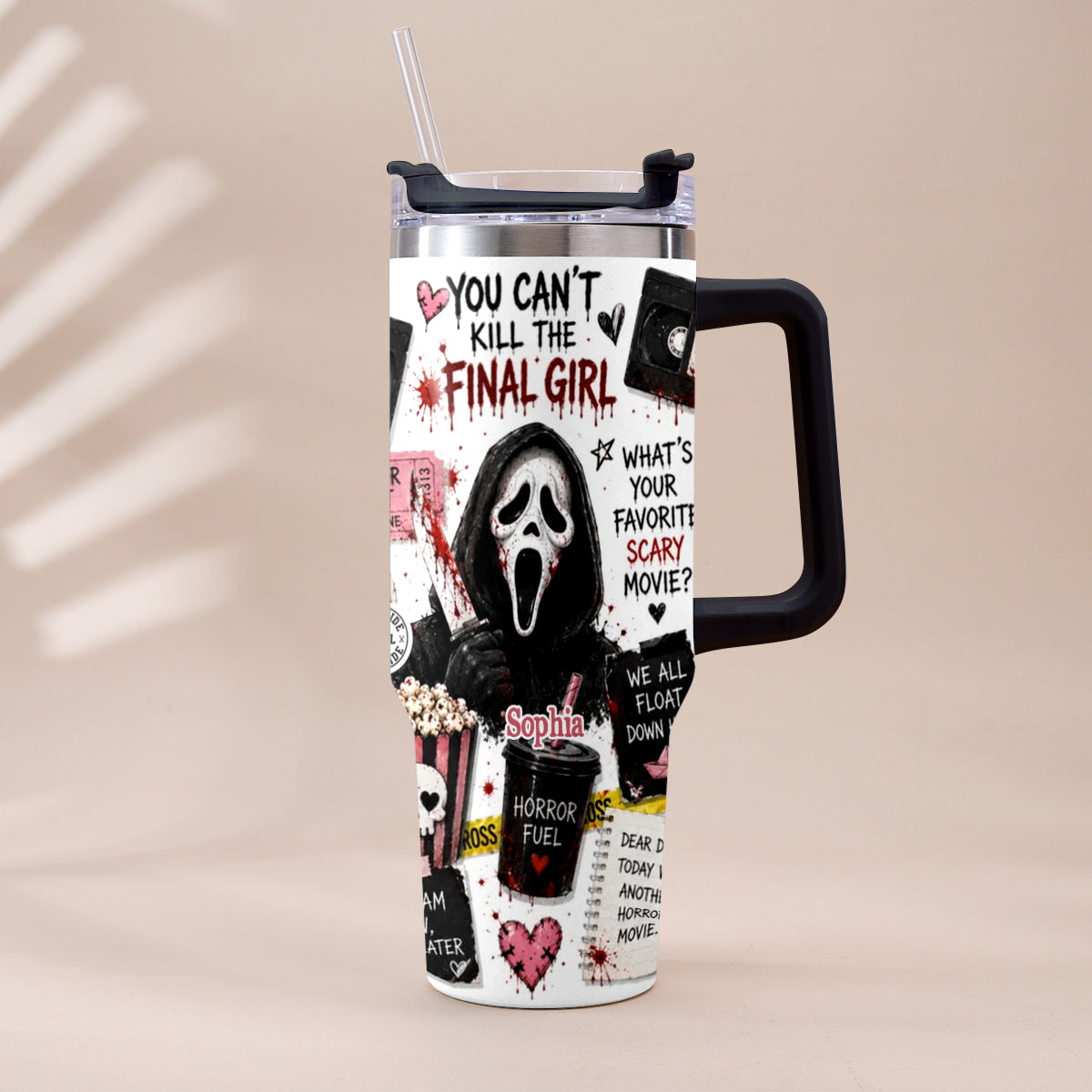 Horror Movie Fans - Personalized Horror Character Tumbler With Plush Charm