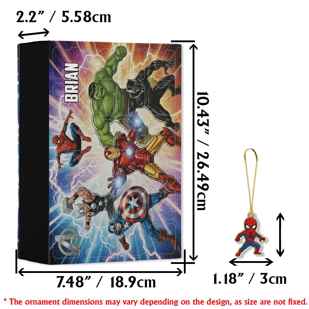 Heros - Personalized Kid Advent Calendar With Ornaments