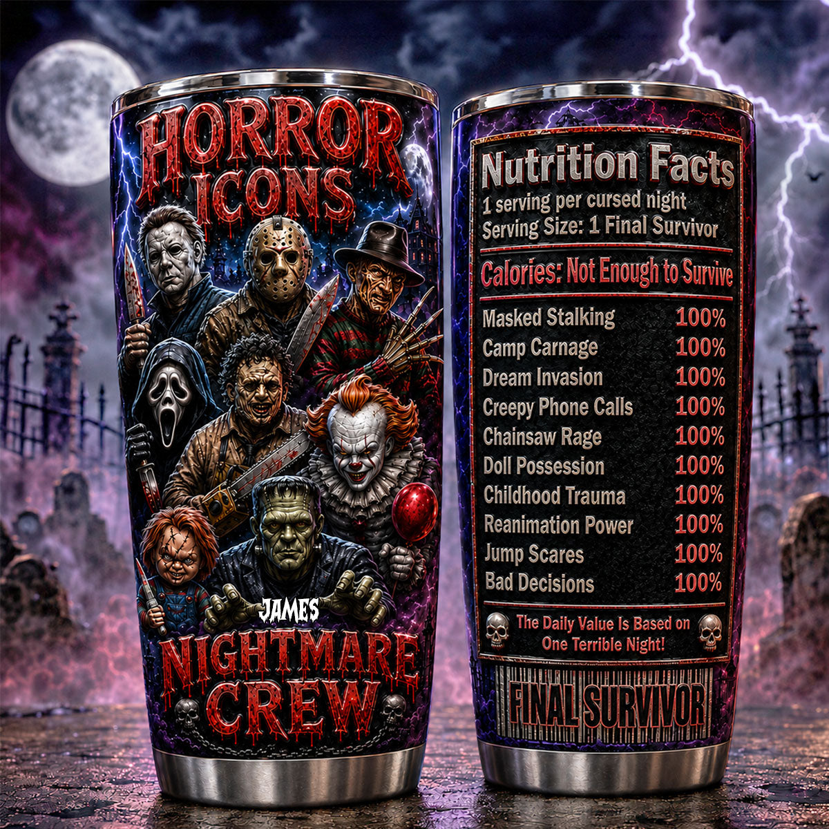 Horror Movies Fans Gift, Nutrtion Facts - Personalized Horror Character Tumbler
