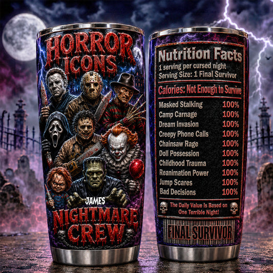 Horror Movies Fans Gift, Nutrtion Facts - Personalized Horror Character Tumbler