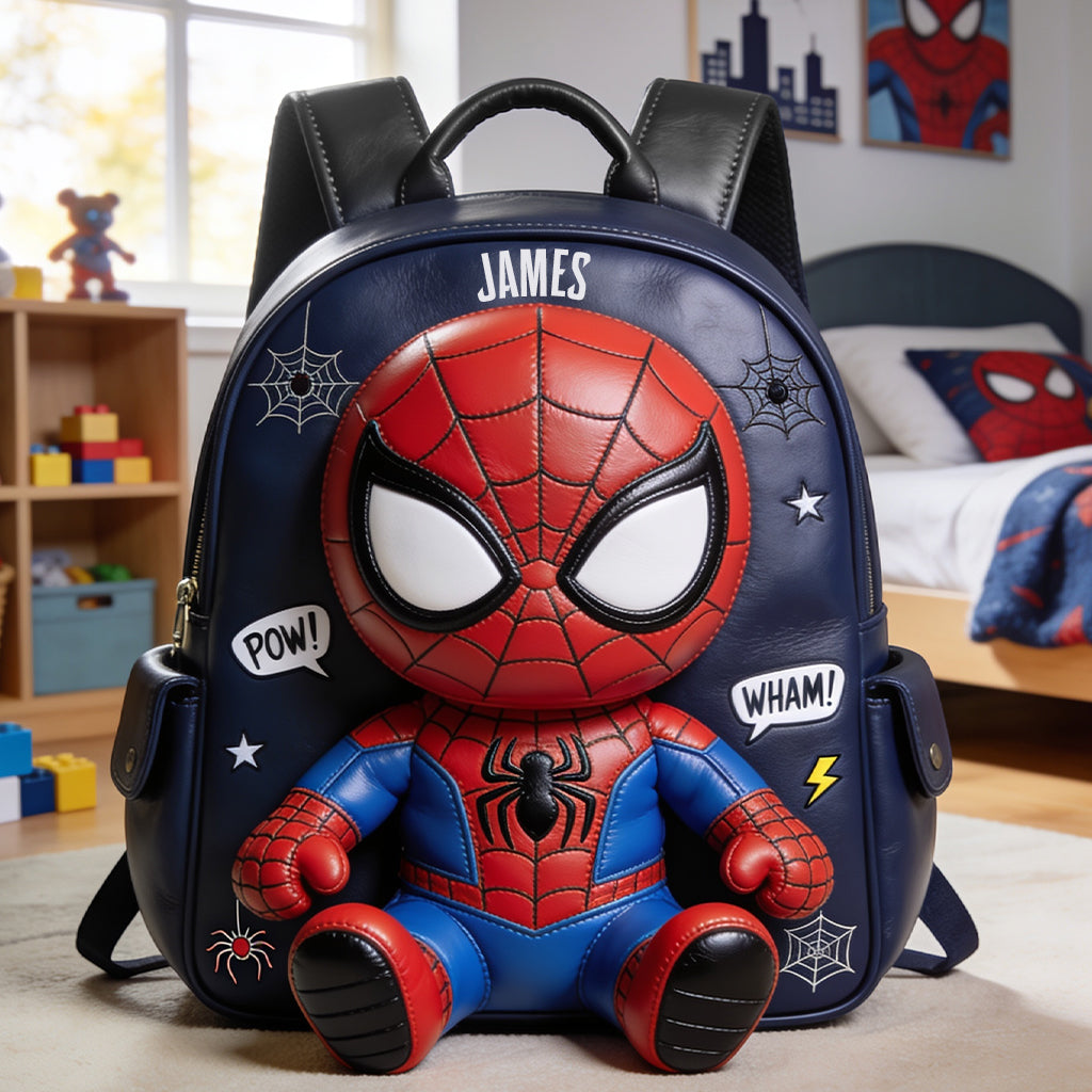 Little Hero Adventure - Personalized Spider Changeable Leather Patch Backpack