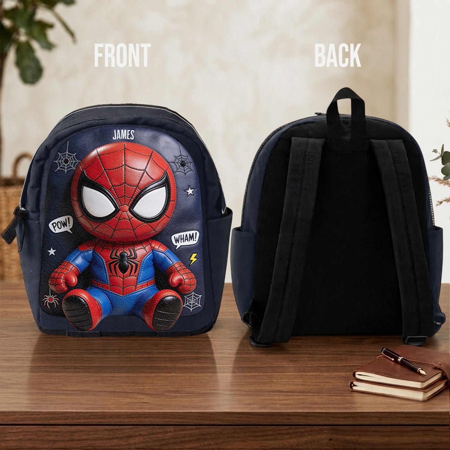Little Hero Adventure - Personalized Spider Changeable Leather Patch Backpack