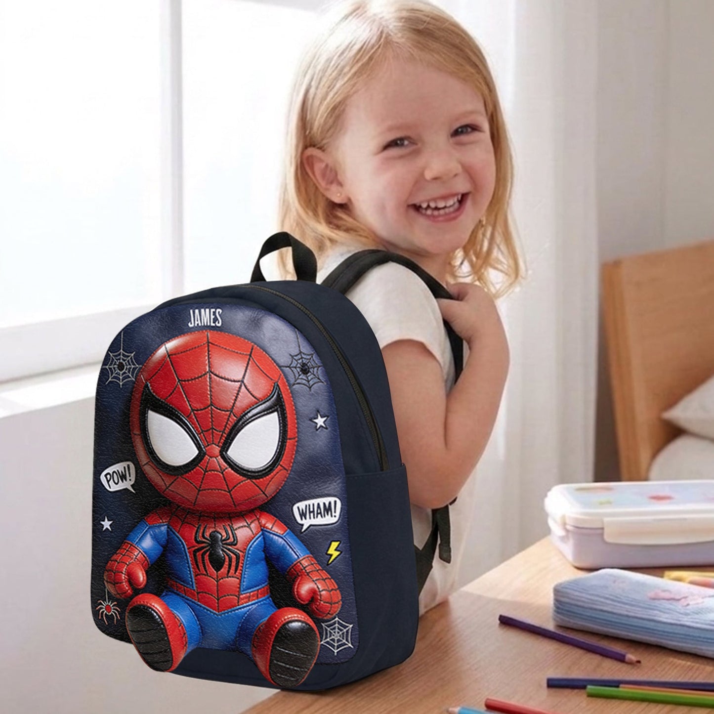 Little Hero Adventure - Personalized Spider Changeable Leather Patch Backpack