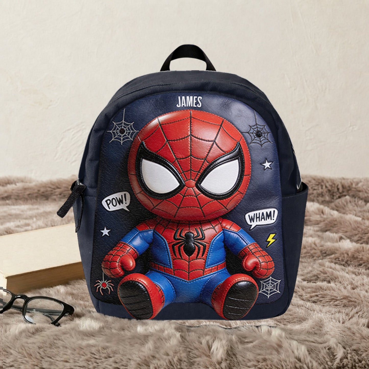 Little Hero Adventure - Personalized Spider Changeable Leather Patch Backpack