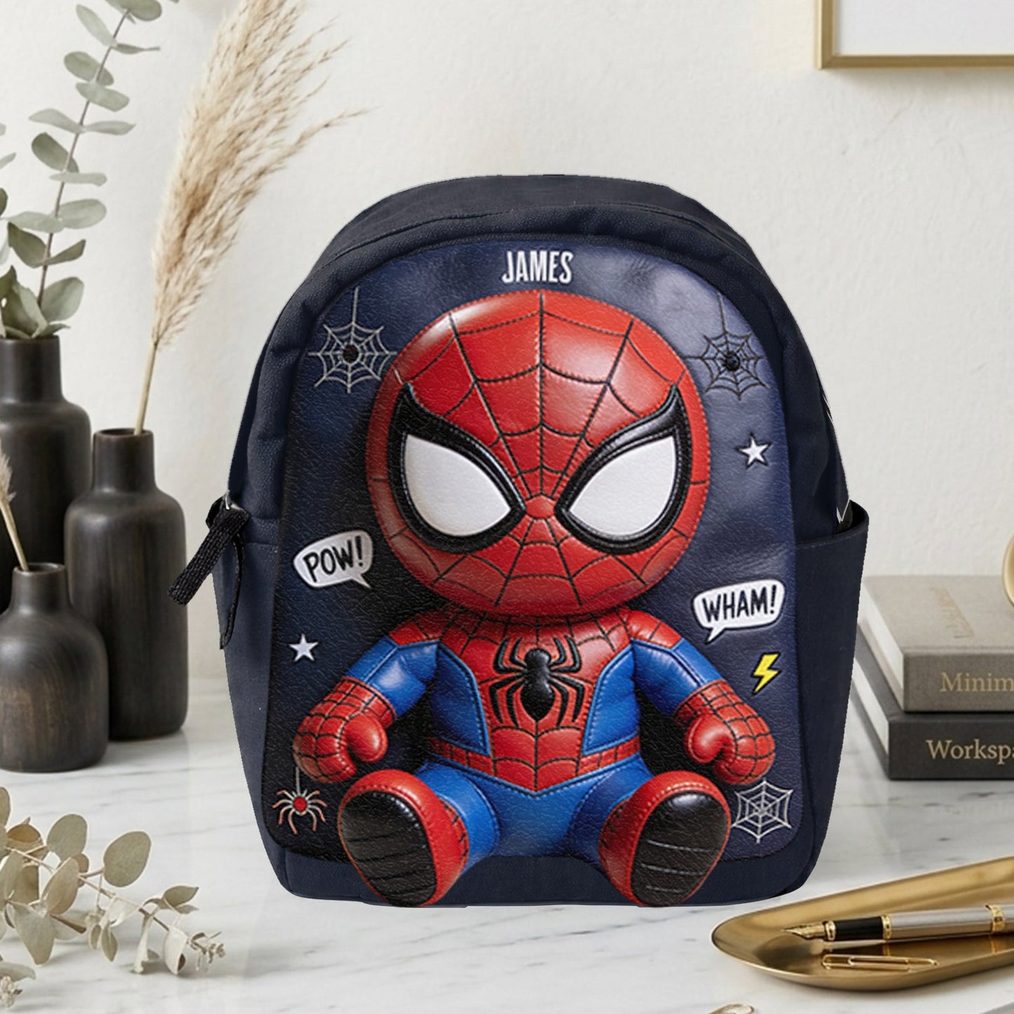 Little Hero Adventure - Personalized Spider Changeable Leather Patch Backpack