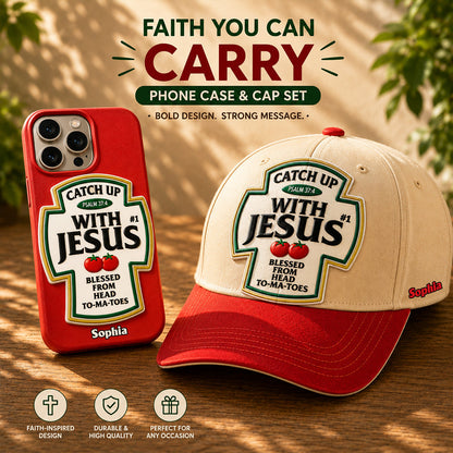 Funny Word Play, Faith In God - Personalized Christian Classic Cap & Leather Phone Case