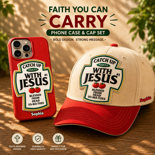 Funny Word Play, Faith In God - Personalized Christian Classic Cap & Leather Phone Case