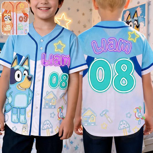 Cute Blue Dog - Personalized Blue Dog Baseball Jersey