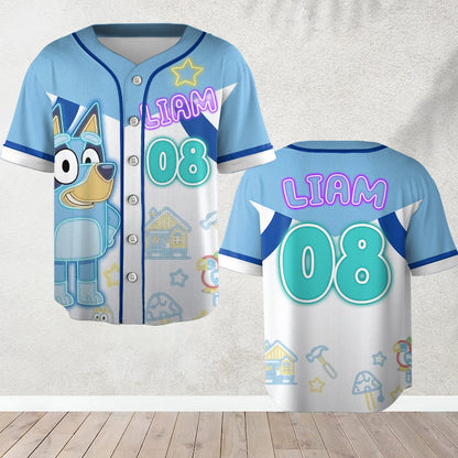 Cute Blue Dog - Personalized Blue Dog Baseball Jersey