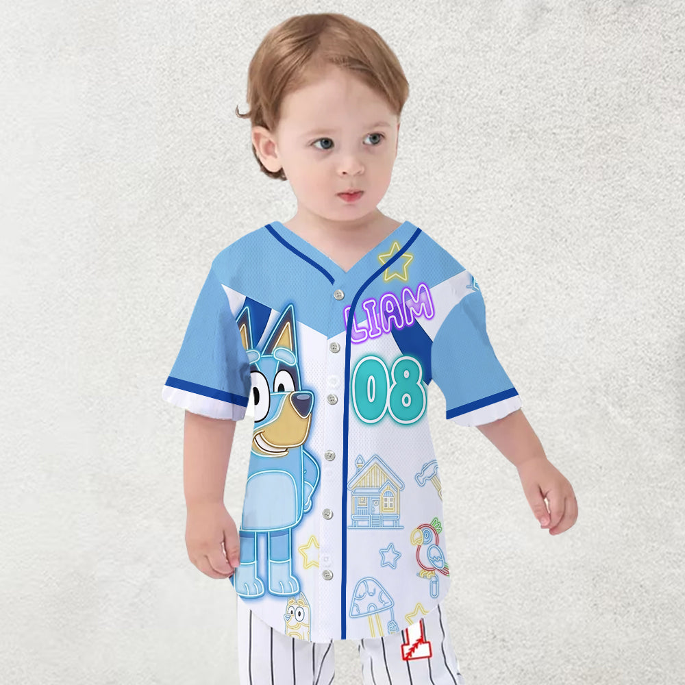 Cute Blue Dog - Personalized Blue Dog Baseball Jersey